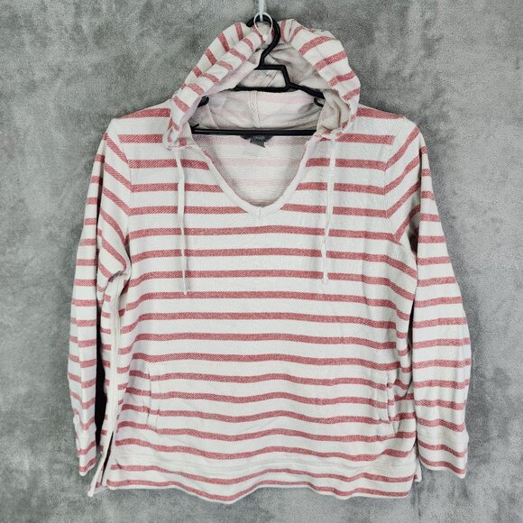 Womens Natural Reflections Hoodie Sweatshirt Red White Striped V Neck Size XL - Picture 2 of 8